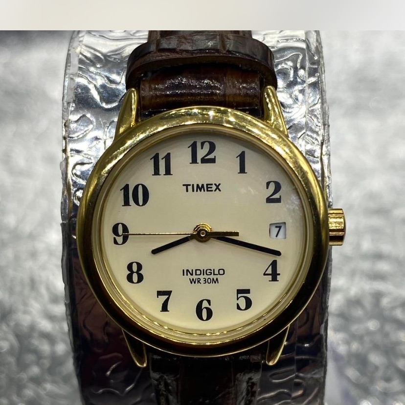 Timex Gold Case With Brown Strap Watch
